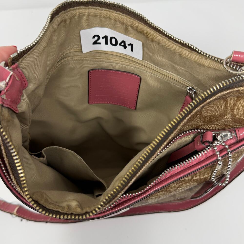 Coach Signature File Crossbody Bag Khaki Pink Leather - Picture 7 of 12